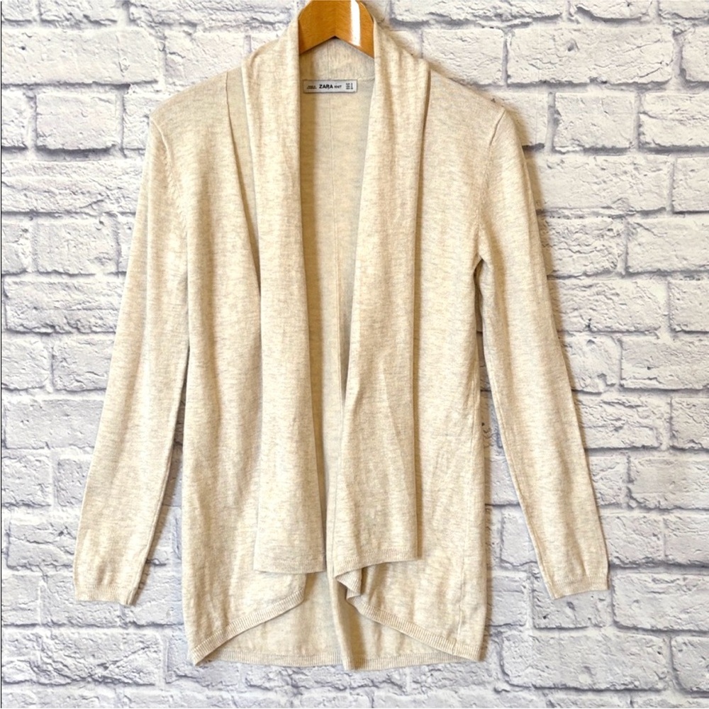 ZARA Knit Lightweight Open Front Cardigan Sweater Cream Oatmeal Color Size Small